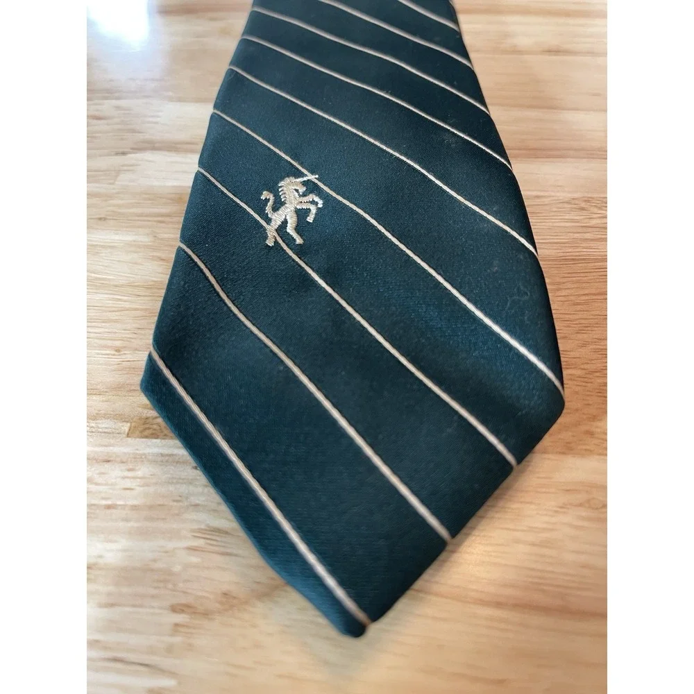 Vintage Bronzini Men's Tie Green Yellow Stripe Polyester‎ Classic Logo